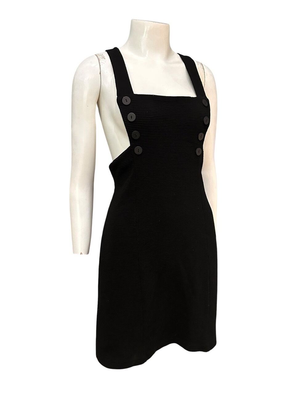 Vintage Y2K Black Pinafore Mini Dress Button Cross Back Small Made USA -